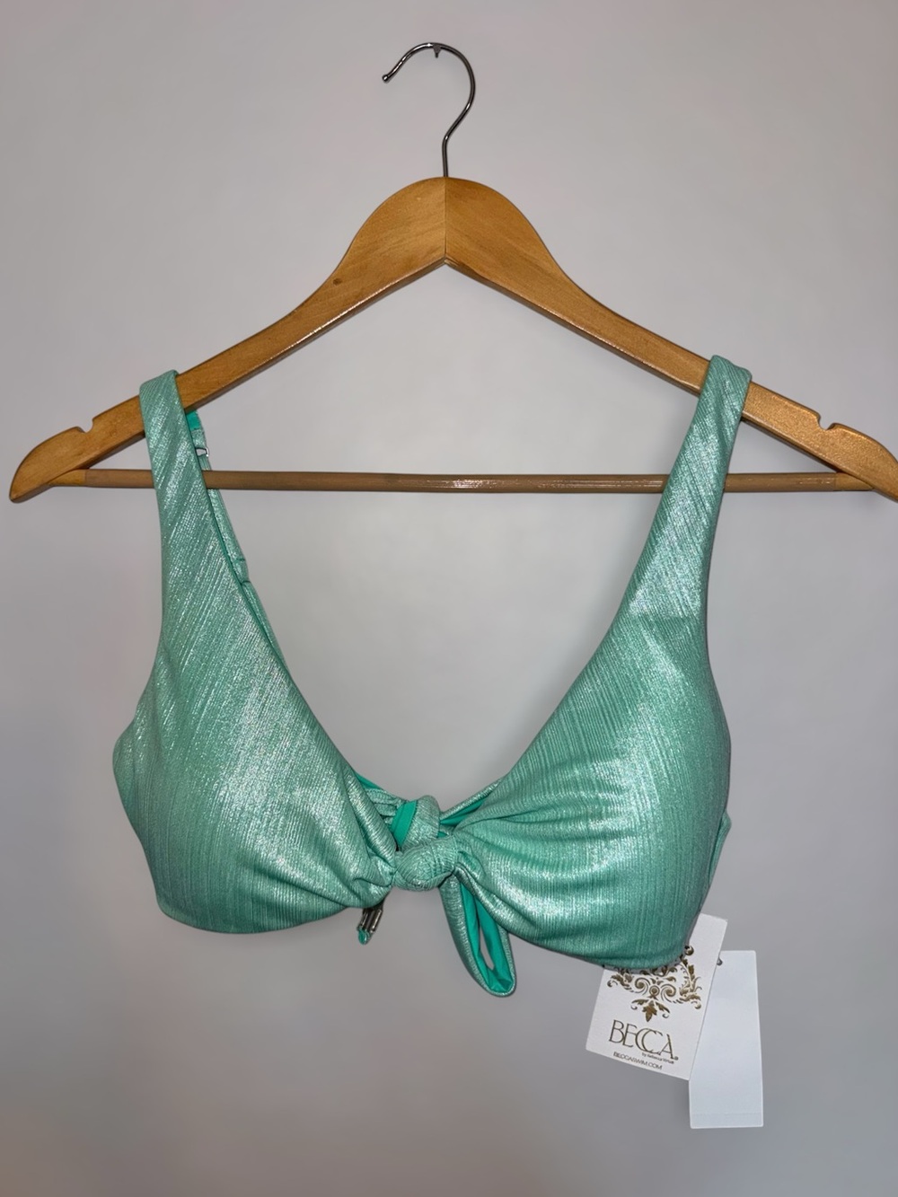 New BECCA Origami Knotted Bikini Top Shimmery Aqua Sea Color Size M